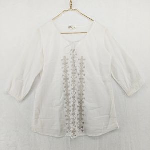L'affaire White Cotton 3/4 Sleeve Summer Lagenlook Comfy Tunic Blouse Top P1747